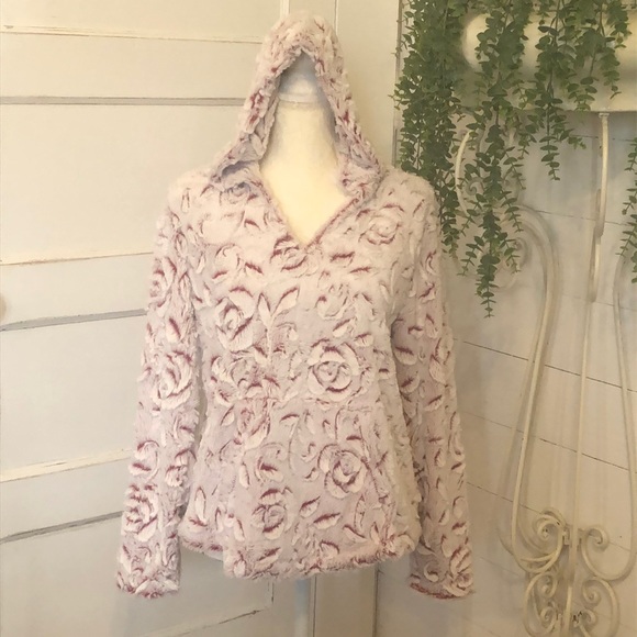 NWT Knapp Studio Fleece Fuzzy Soft Pull Over Hoodie Womens Pink Size PL - Picture 1 of 12